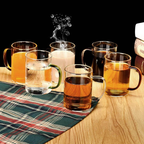 Clear Cup Set With Coloured Handles (400ml)(6 pcs)