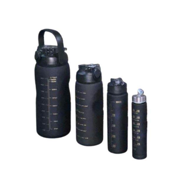 Combo Motivational Water Bottles (4 pcs)(Black) - DMC Wholesale