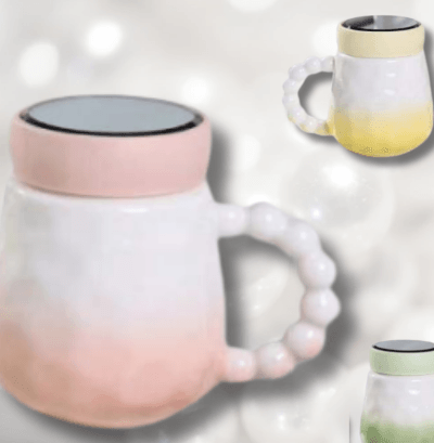Glaze Ceramic Cup Simple With Lid (480ml) - DMC Wholesale