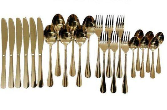 Polished Oval Cutlery Set (24 pcs)(Gold) - DMC Wholesale