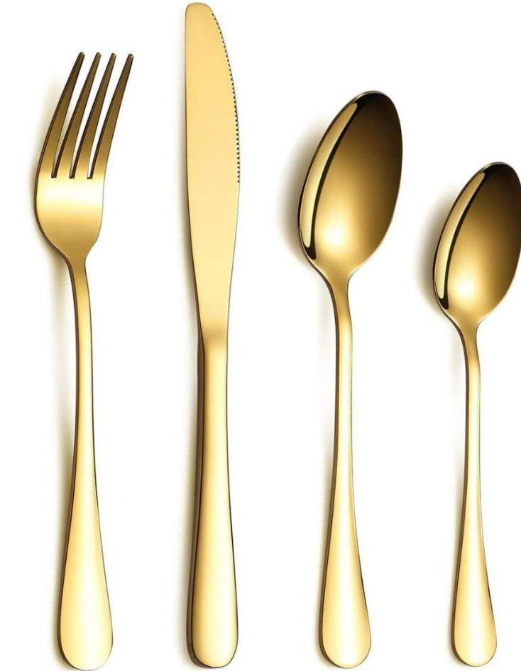 Teardrop Shiny Dinnerware Cutlery Set (24 pcs)(Gold) - DMC Wholesale