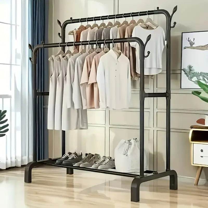 Double Rail Clothes Storage Rack (Without Wheels) - DMC Wholesale