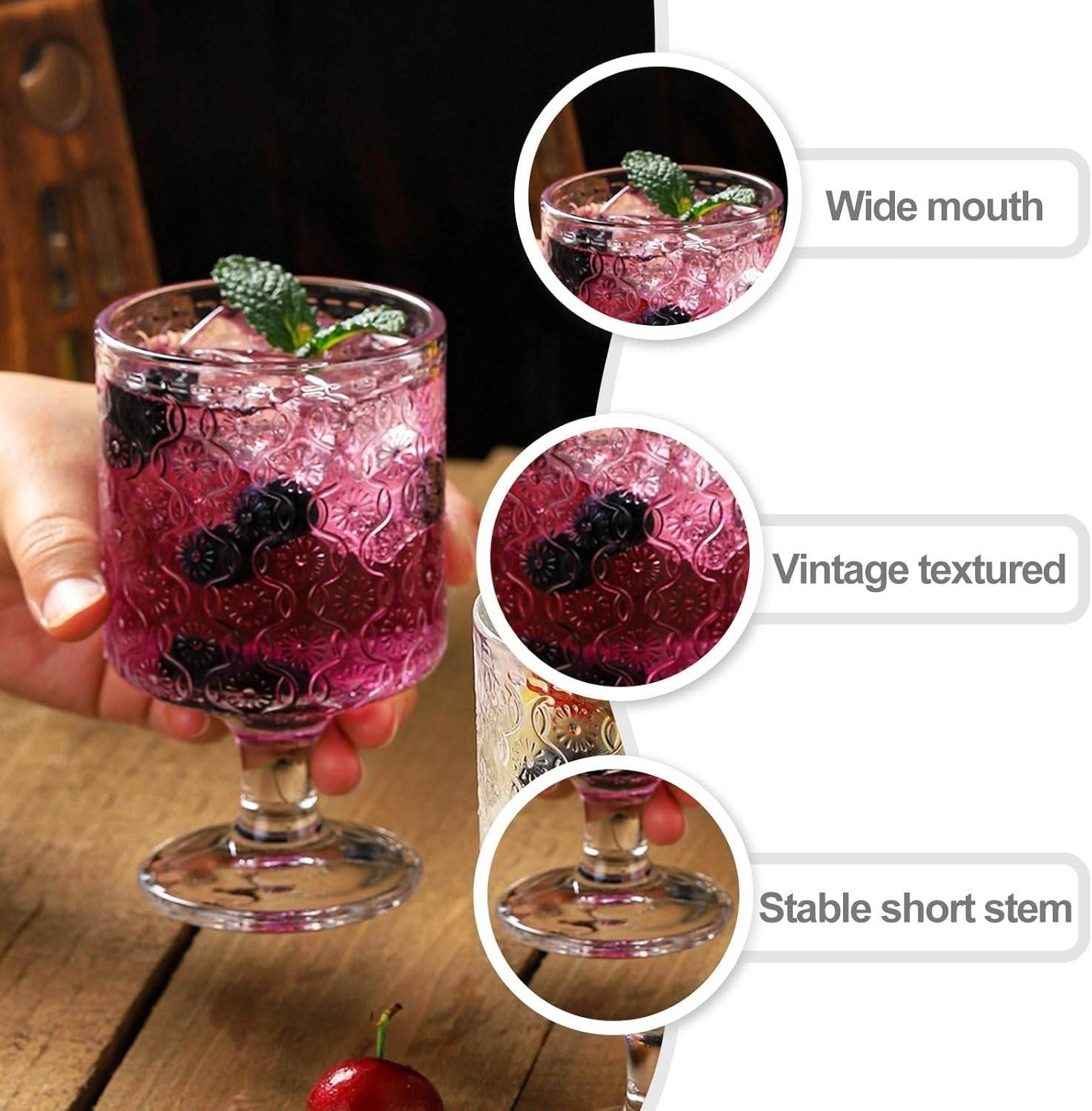 Romantic Vintage Goblet Glass Set (220ml)(6 pcs) - DMC Wholesale