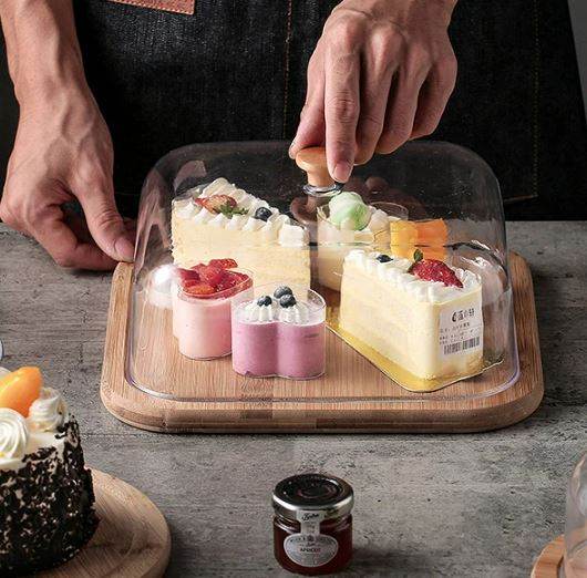 Wooden Cake Stand With Dome Lid (30cm)(Square) - DMC Wholesale