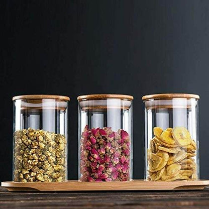 Round Glass Cylinder With Bamboo Lid (12x8cm)(Each) - DMC Wholesale
