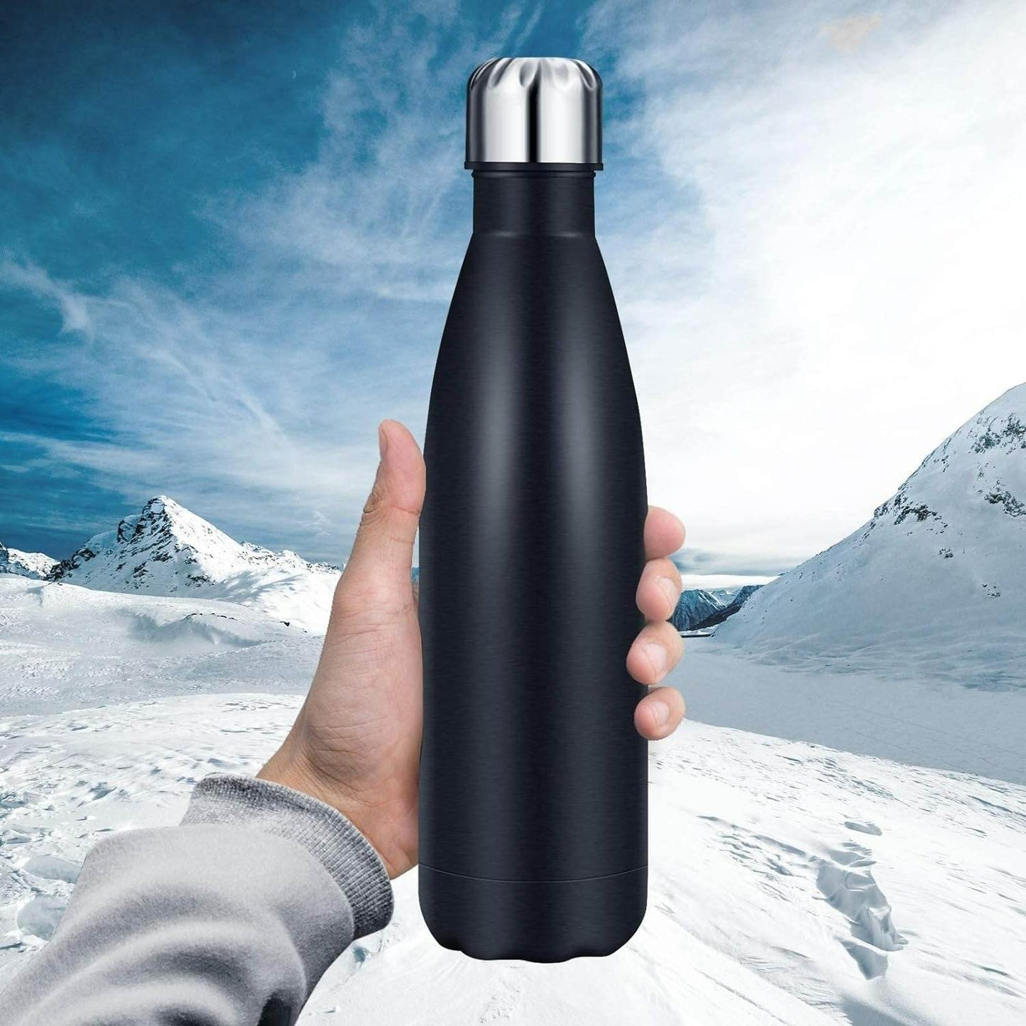 Double Wall Vacuum Insulated Stainless Steel Bottle (1L)(Black) - DMC Wholesale