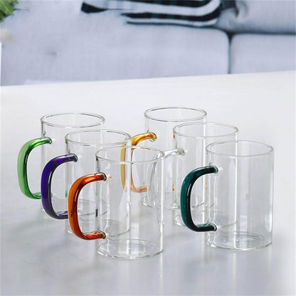 Clear Cup Set With Coloured Handles (400ml)(6 pcs) - DMC Wholesale