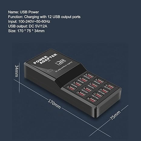 12-Port 60W Multiple USB Charging Station