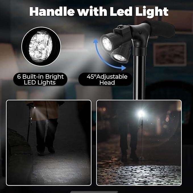 Folding Walking Cane With Adjustable LED Light - DMC Wholesale