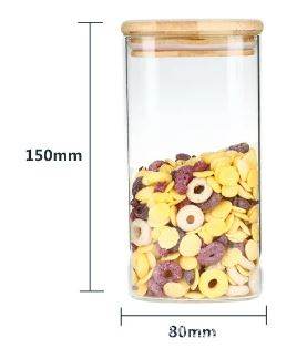 Round Glass Cylinder With Bamboo Lid (15x8cm)(Each) - DMC Wholesale