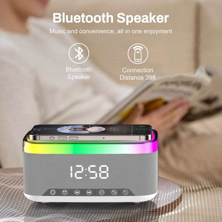 Smart Home Wireless Charging Stand, Speaker, and Digital Clock - DMC Wholesale