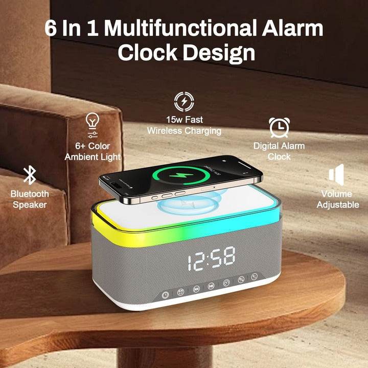 Smart Home Wireless Charging Stand, Speaker, and Digital Clock - DMC Wholesale