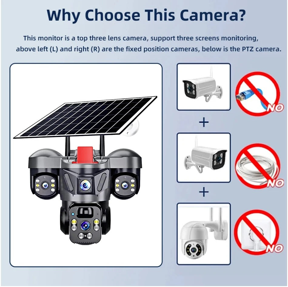Triple Lens Camera WiFi Solar Security PTZ Camera
