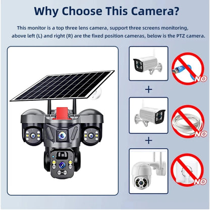 Triple Lens Camera WiFi Solar Security PTZ Camera