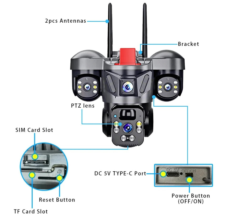 Triple Lens Camera WiFi Solar Security PTZ Camera