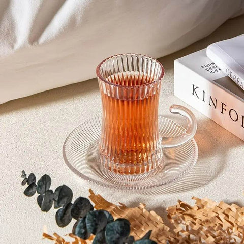 Striped Turkish Tea Cup and Saucer Set (110ml)(6 Cups) - Alt View