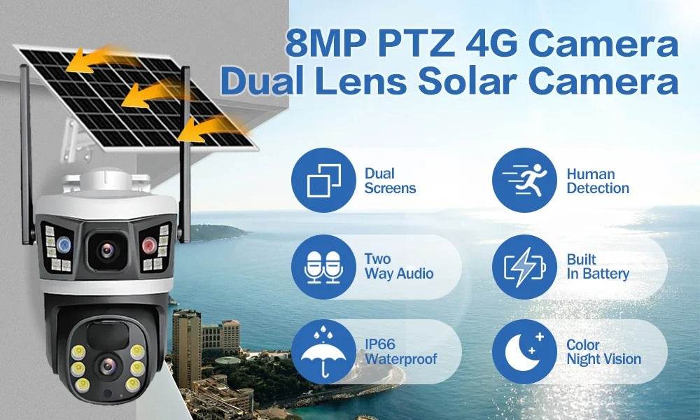 4K 4G SIM Card Dual Lens Solar Camera (V380 Pro) - DMC Wholesale