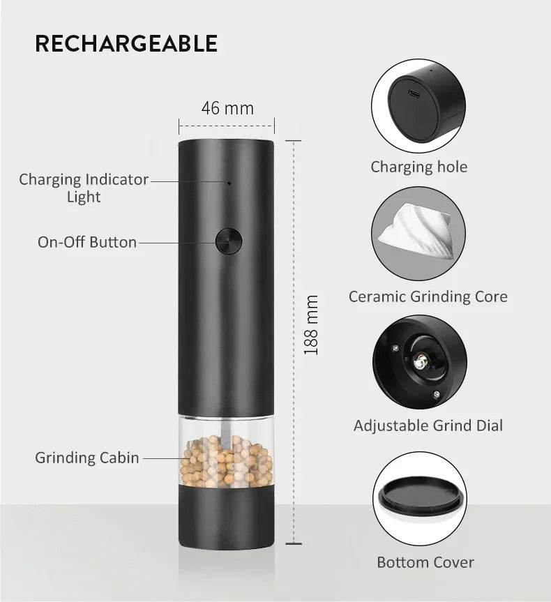 USB Rechargeable Electric Salt and Pepper Grinder Set - DMC Wholesale