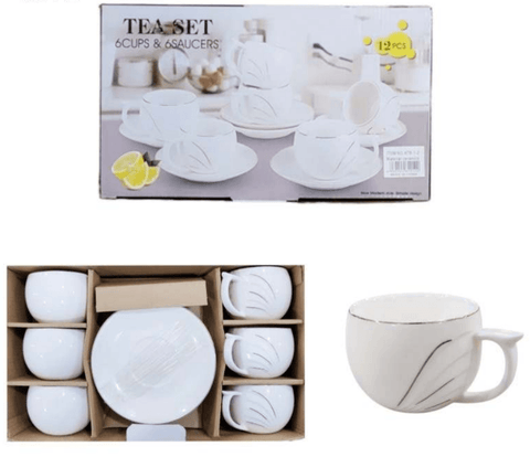 Porcelain Coffee or Tea Cups with Porcelain Saucers (12pcs)(150ml)(Design2) - Alt View