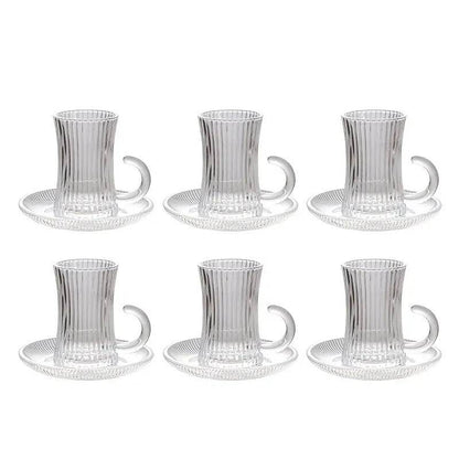 Striped Turkish Tea Cup and Saucer Set (110ml)(6 Cups) - DMC Wholesale