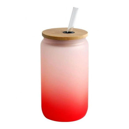 Frosted Drinking Glass With Bamboo Lid (380ml)(Each) - DMC Wholesale