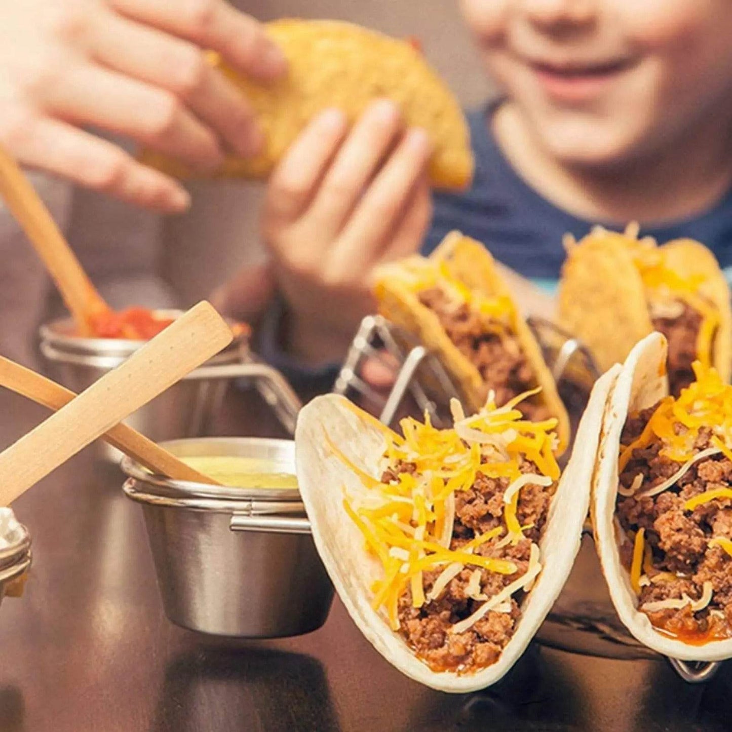 Steel Taco Holder With Sauce Bowl (Each) - DMC Wholesale