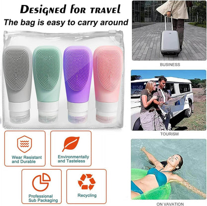 Silicone Shower Gel Scrubbing Bottle Set (90ml)(4 pcs) - DMC Wholesale