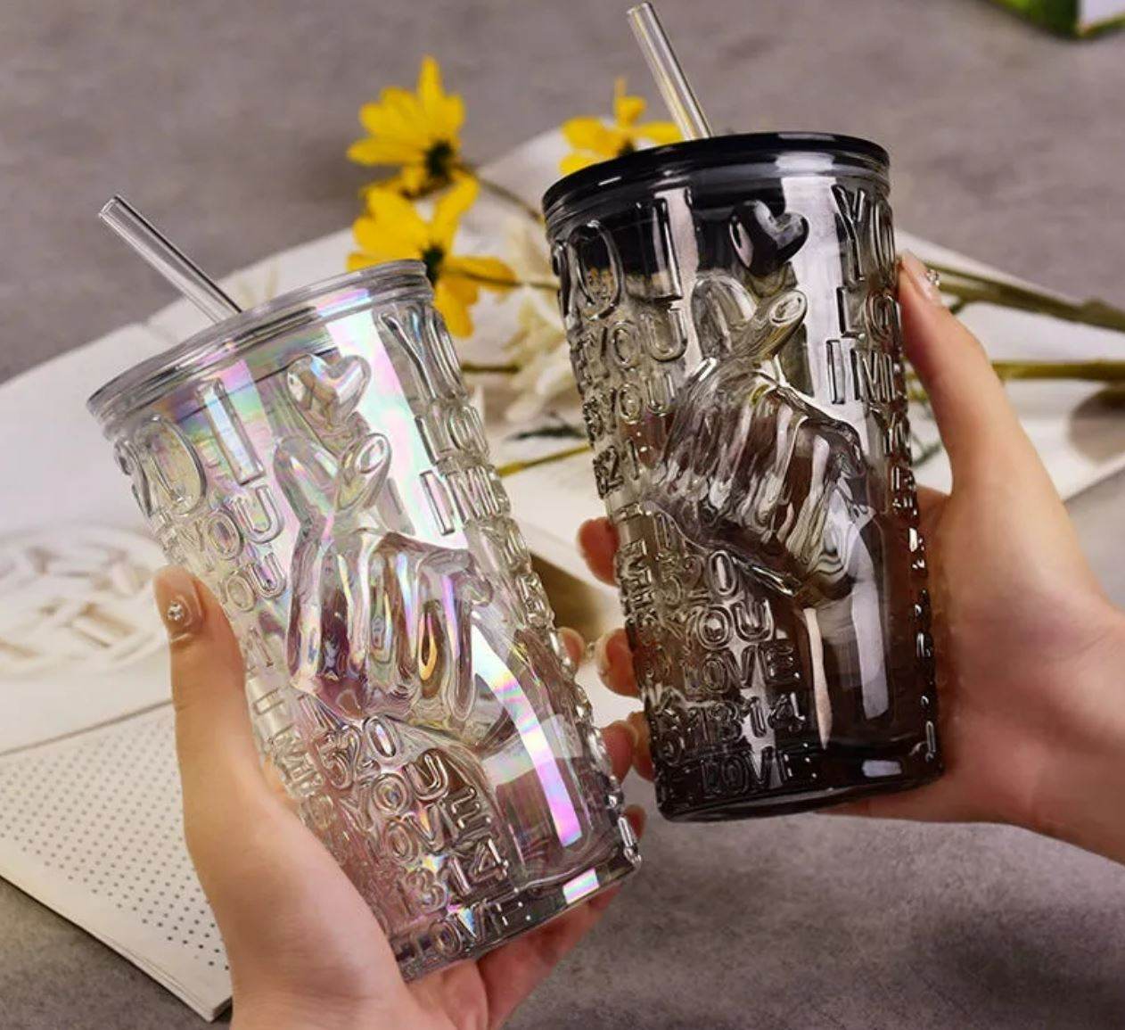 Elegant Aesthetic Glass Tumbler Mug (430ml)(Each) - DMC Wholesale