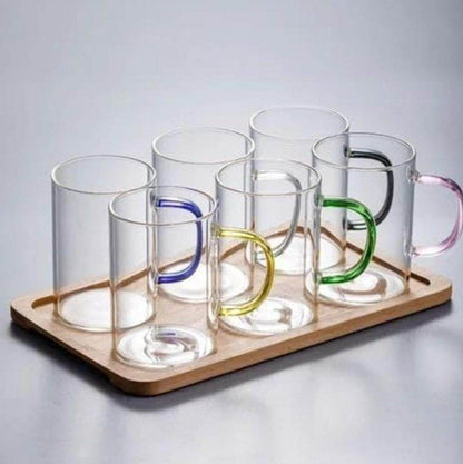 Clear Cup Set With Coloured Handles (400ml)(6 pcs) - DMC Wholesale