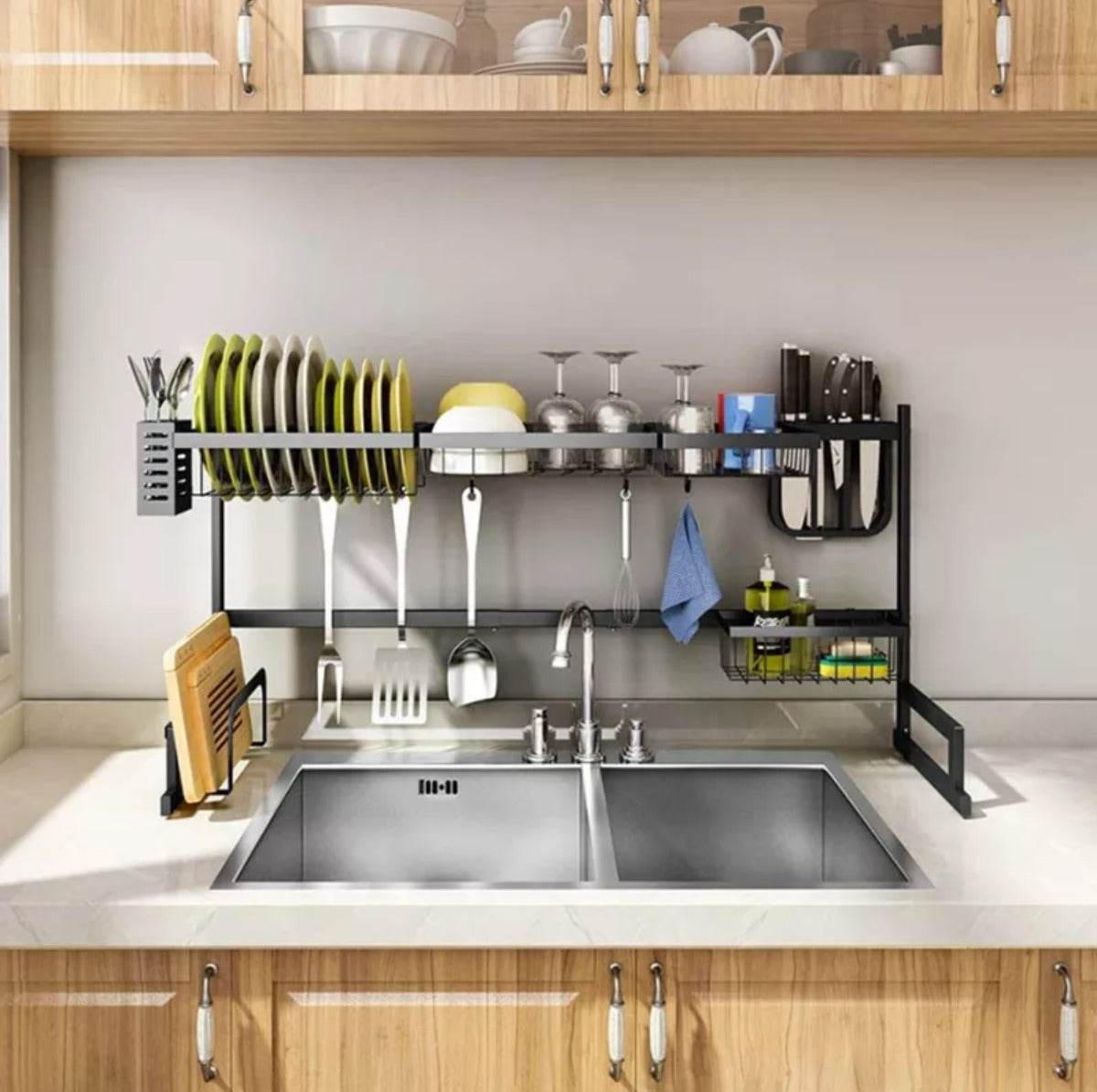 2 Tier Over Sink Dish Drying Rack Kitchen Organizer - DMC Wholesale