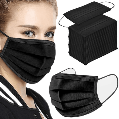 Disposable Black Face Masks (3-Ply)(50 pcs) - DMC Wholesale