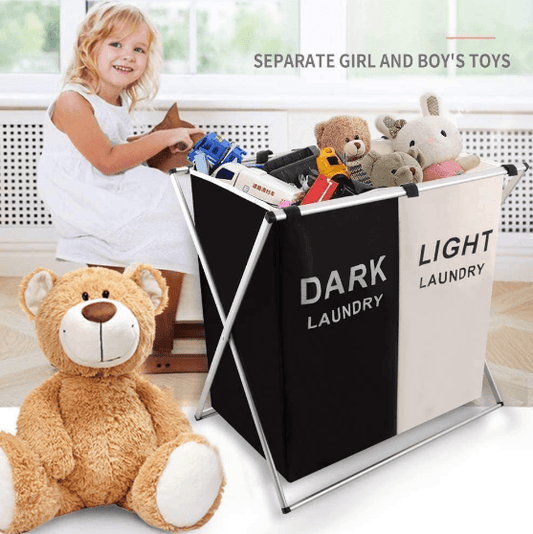 Foldable Sorting Laundry Basket (2 Compartment) - DMC Wholesale